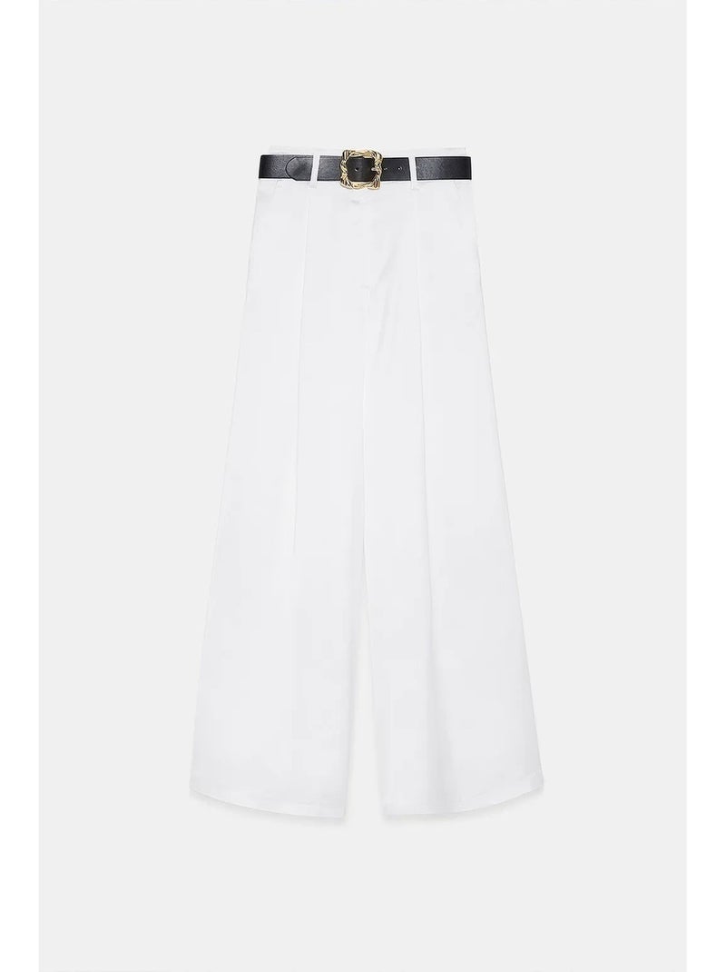 Pantalón de tiro alto plisado de pernera ancha dilvin Blanco - Kiabi