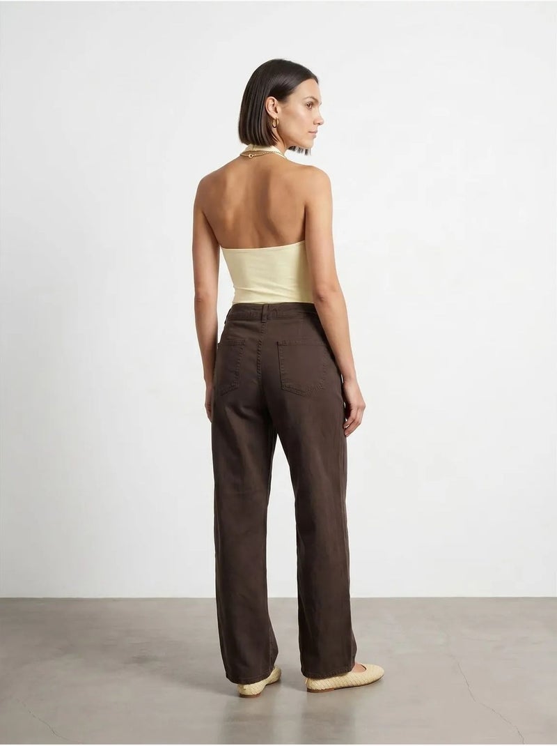 Pantalón de tiro medio de pernera ancha con pinzas dilvin Marrón - Kiabi