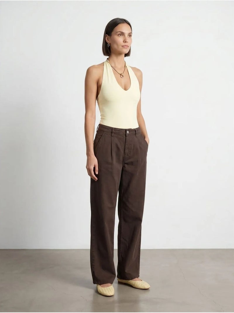Pantalón de tiro medio de pernera ancha con pinzas dilvin Marrón - Kiabi