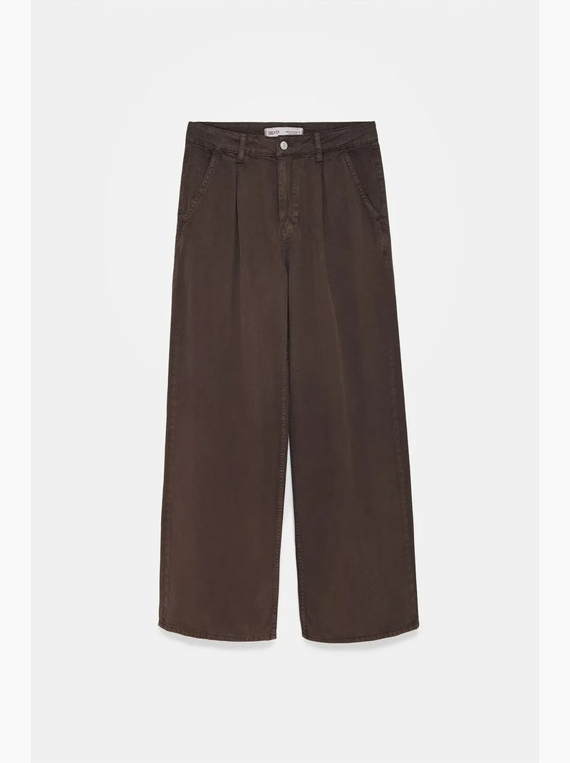 Pantalón de tiro medio de pernera ancha con pinzas dilvin Marrón - Kiabi