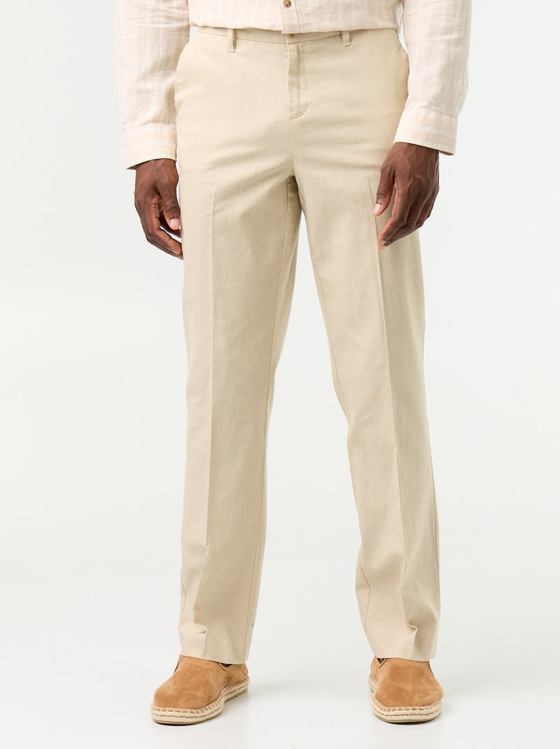 Pantalón de traje slim de lino mezclado Beige - Kiabi