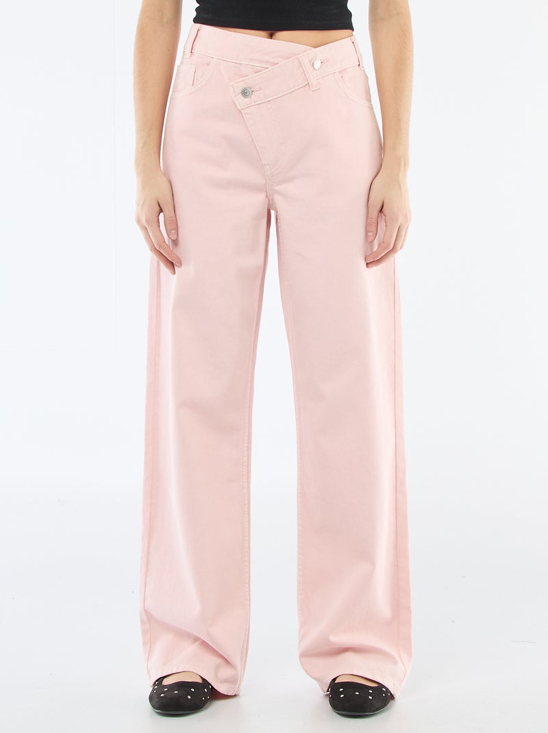 Pantalón de twill con abertura asimétrica Rosa - Kiabi