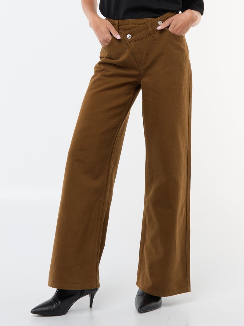 Pantalón de twill de algodón con cinturón descentrado Marron - Kiabi