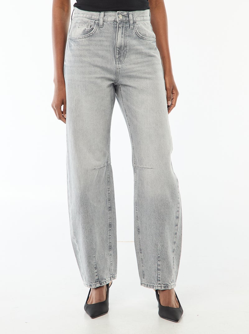 Pantalón denim barrel de algodón Gris - Kiabi