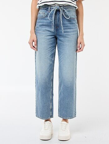 Pantalón denim barrel fit liso con lazo