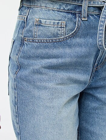 Pantalón denim barrel fit liso con lazo