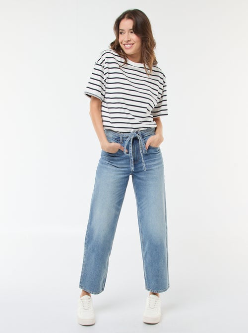 Pantalón denim barrel fit liso con lazo - Kiabi