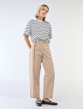 Pantalón denim barrel fit liso con lazo