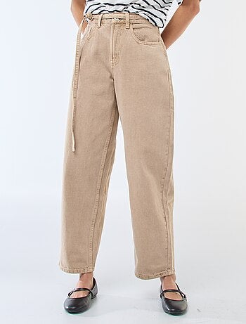 Pantalón denim barrel fit liso con lazo