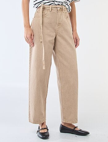Pantalón denim barrel fit liso con lazo