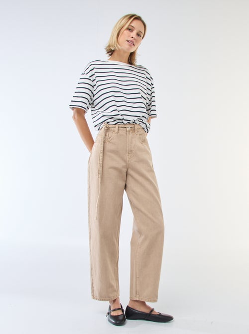 Pantalón denim barrel fit liso con lazo - Kiabi