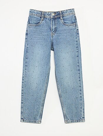 Pantalón denim mom fit con strass