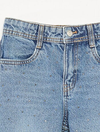 Pantalón denim mom fit con strass