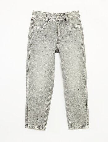 Pantalón denim mom fit con strass