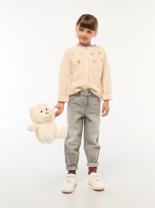 Pantalón denim mom fit con strass - Kiabi