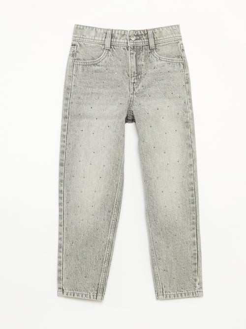 Pantalón denim mom fit con strass - Kiabi
