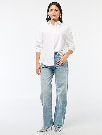 Pantalón denim recto con strass