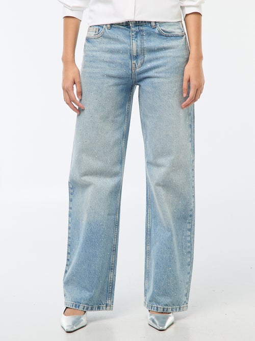 Pantalón denim recto con strass - Kiabi