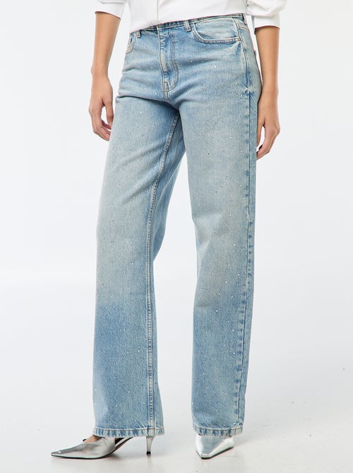 Pantalón denim recto con strass - Kiabi