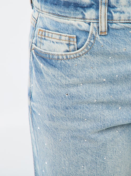 Pantalón denim recto con strass - Kiabi