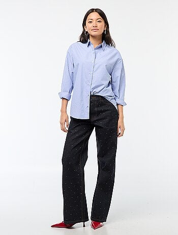Pantalón denim recto con strass