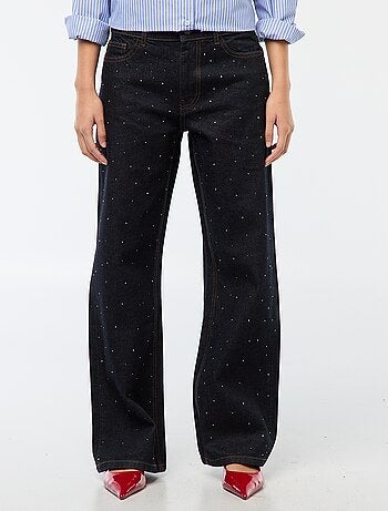Pantalón denim recto con strass