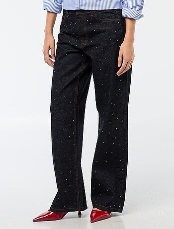 Pantalón denim recto con strass