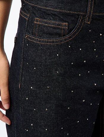 Pantalón denim recto con strass