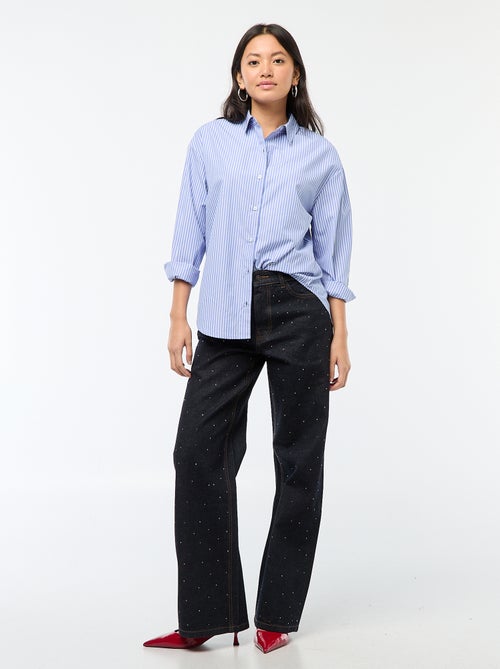 Pantalón denim recto con strass - Kiabi