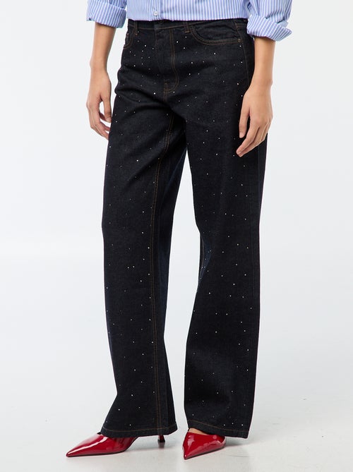Pantalón denim recto con strass - Kiabi