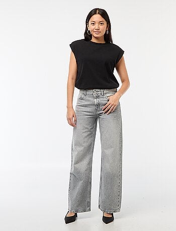 Pantalón denim recto con strass
