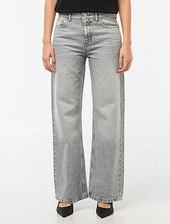 Pantalón denim recto con strass