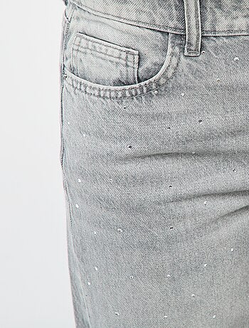 Pantalón denim recto con strass