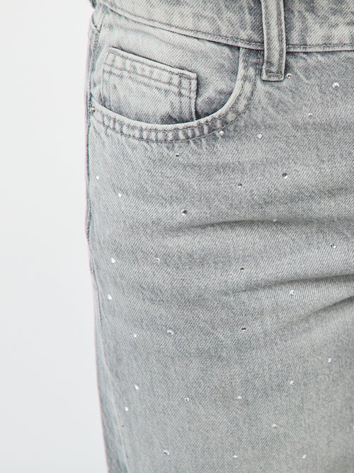 Pantalón denim recto con strass - Kiabi