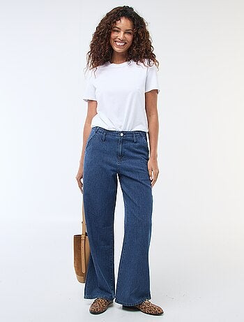 Pantalón denim wide leg a rayas
