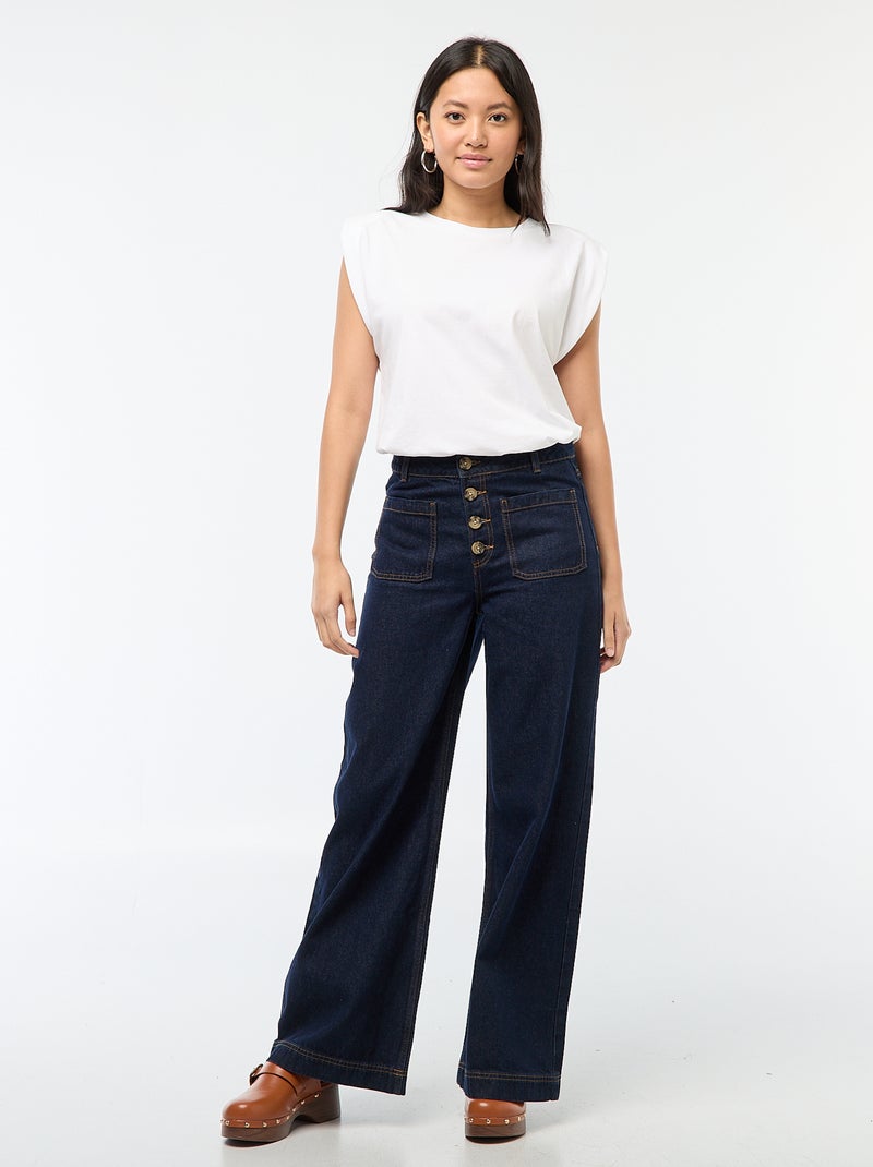 Pantalón denim wide liso Azul Mujer Kiabi