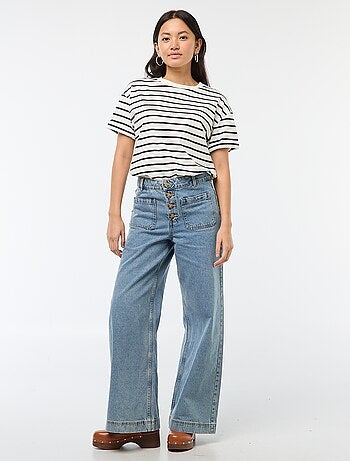 Pantalón denim wide liso