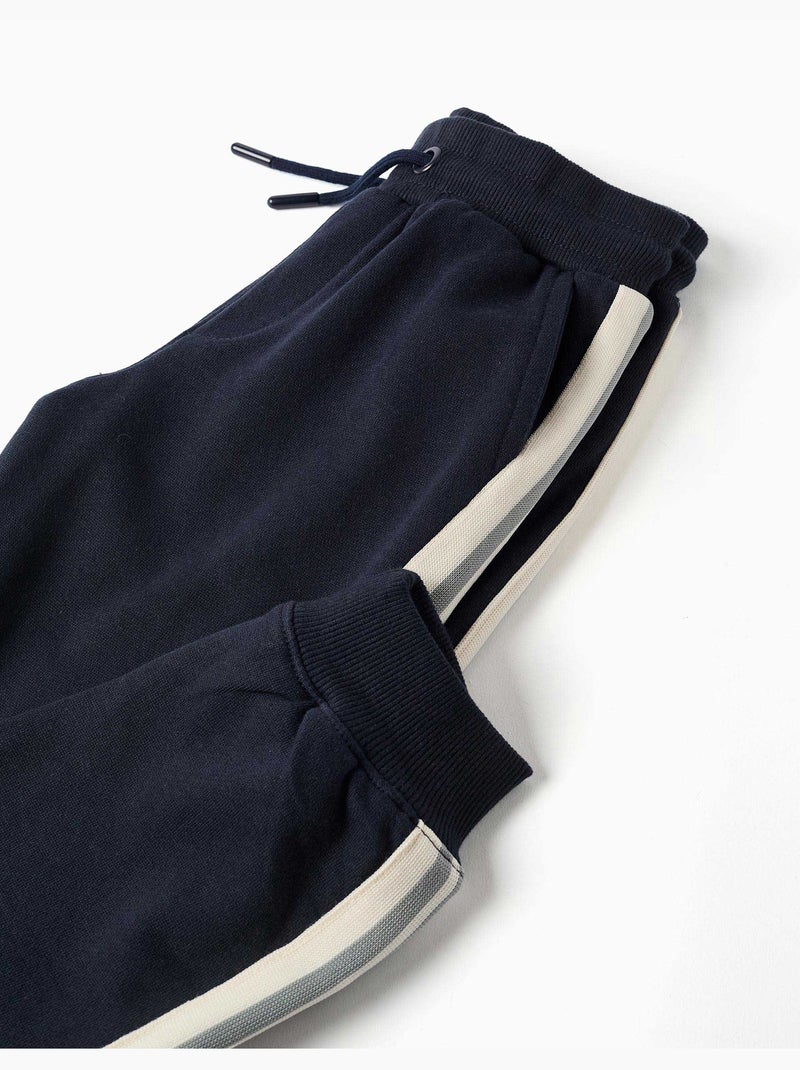 Pantalón deportivo de algodón con cintas a rayas Azul oscuro - Kiabi