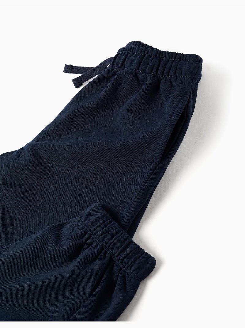 Pantalón deportivo de felpa con cordón y bolsillos Azul oscuro - Kiabi