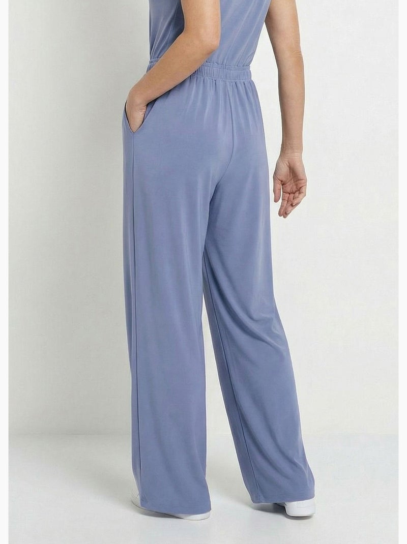 Pantalón deportivo fluido de pierna ancha con cintura elástica - Afibel Azul grisáceo - Kiabi