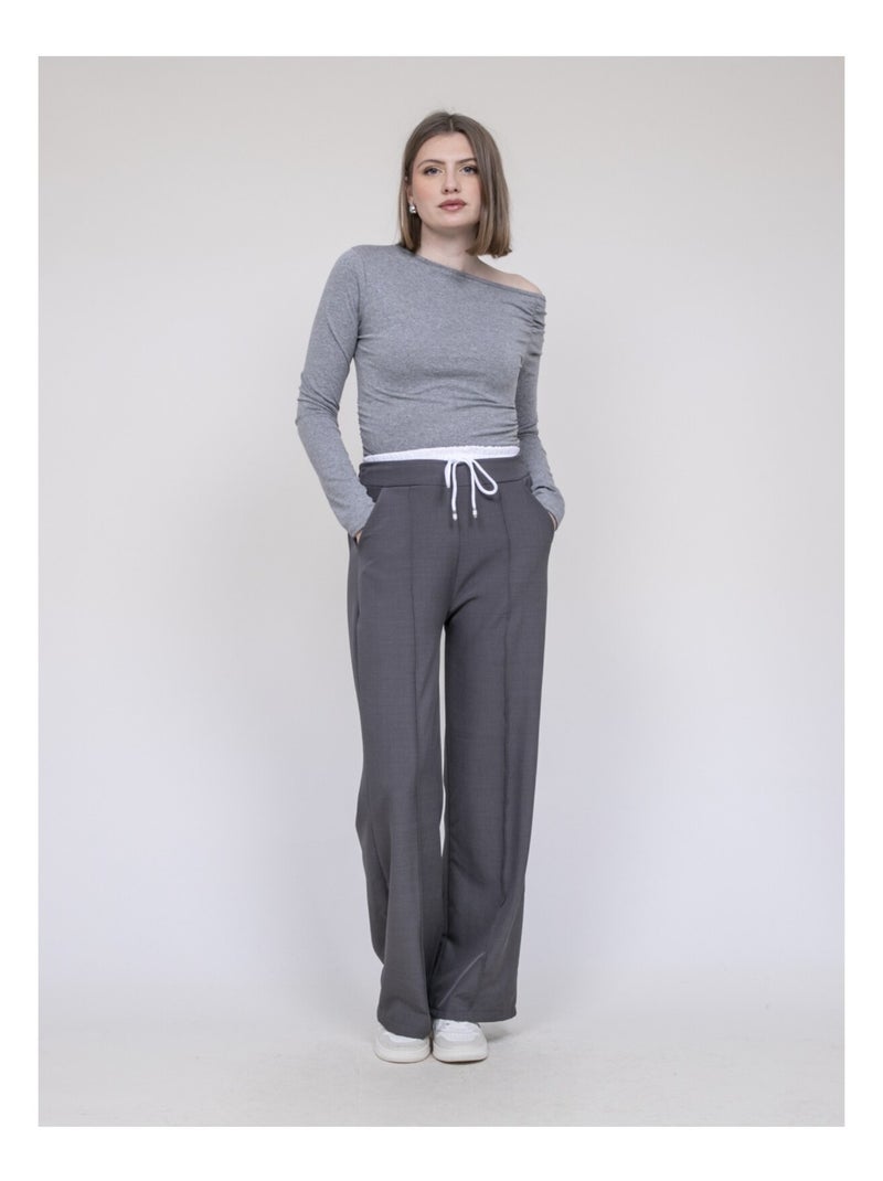 Pantalón doble cinturón EGLENY Gris - Kiabi