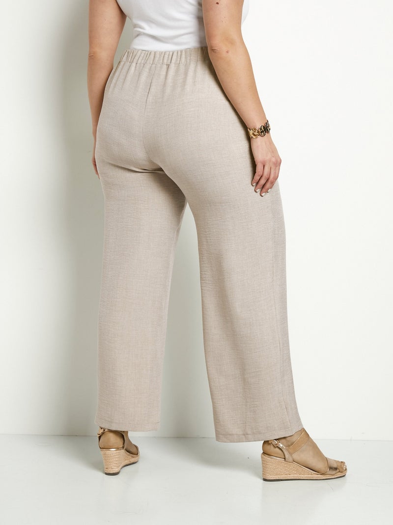 Pantalón efecto lino con cintura elástica ancha - Afibel Beige - Kiabi