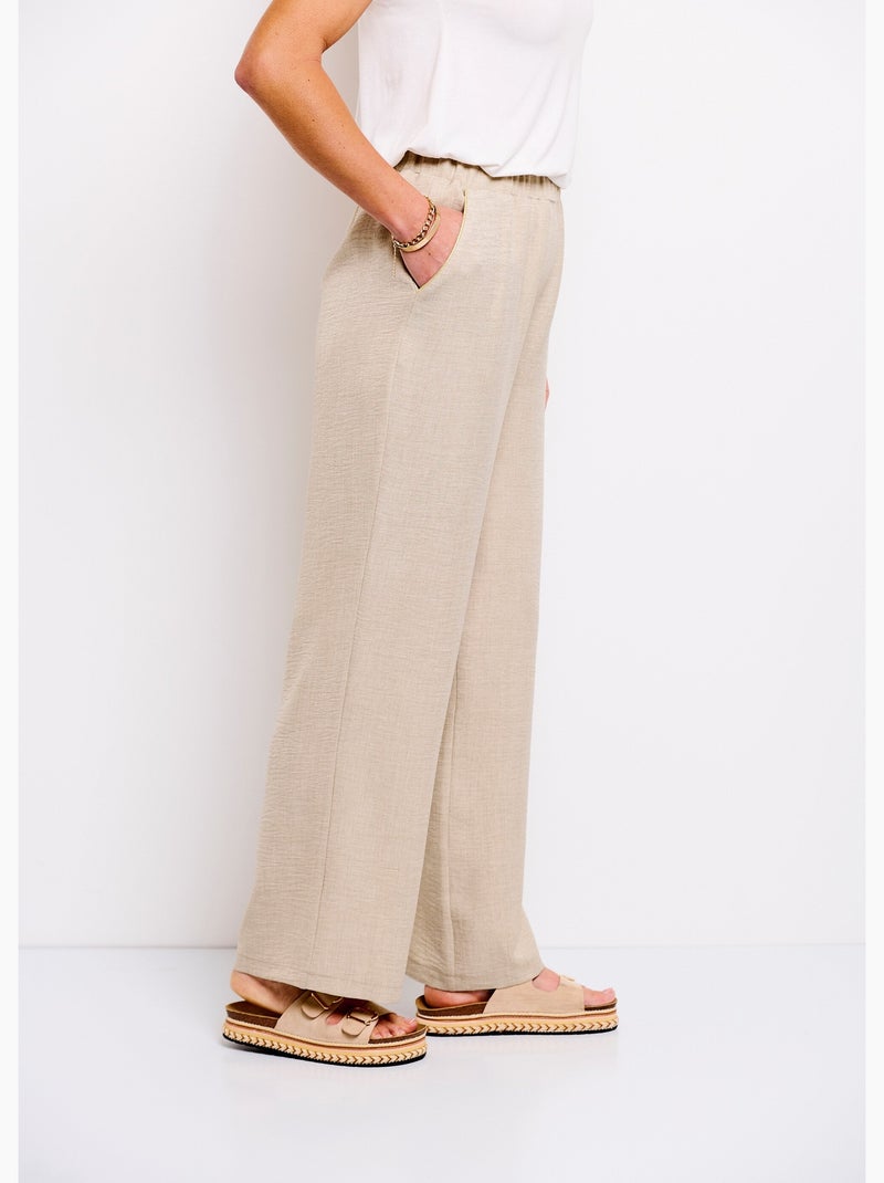 Pantalón efecto lino con cintura elástica ancha - Afibel Beige - Kiabi