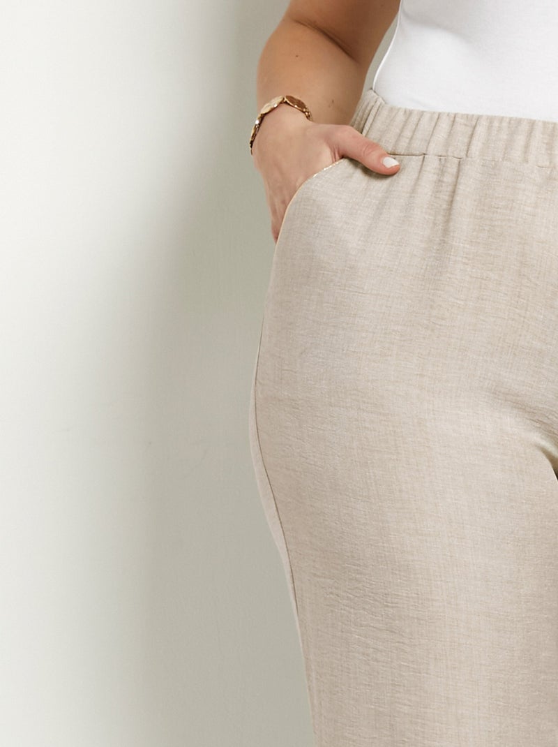 Pantalón efecto lino con cintura elástica ancha - Afibel Beige - Kiabi