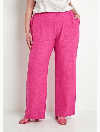 Pantalón efecto lino con cintura elástica ancha - Afibel