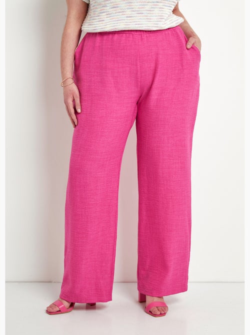 Pantalón efecto lino con cintura elástica ancha - Afibel - Kiabi