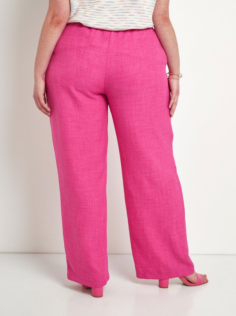 Pantalón efecto lino con cintura elástica ancha - Afibel Rosa - Kiabi