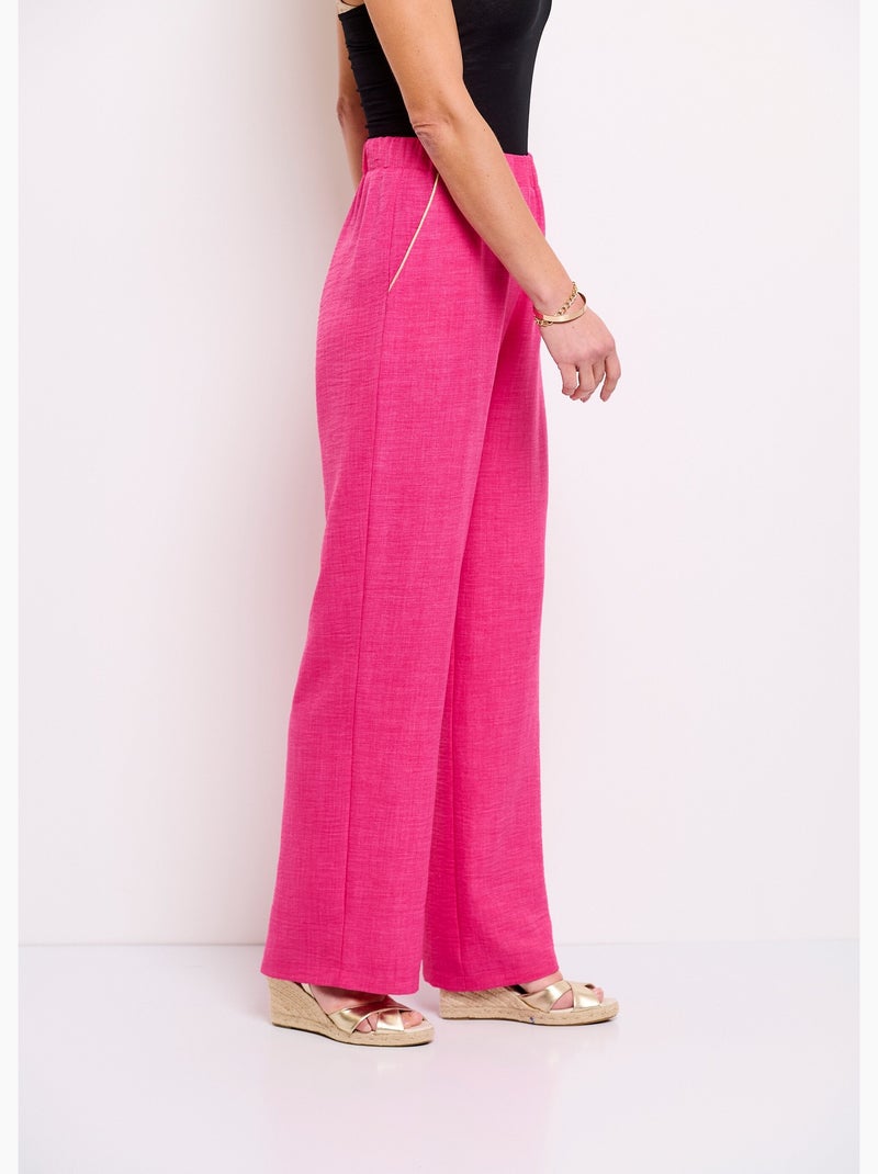 Pantalón efecto lino con cintura elástica ancha - Afibel Rosa - Kiabi
