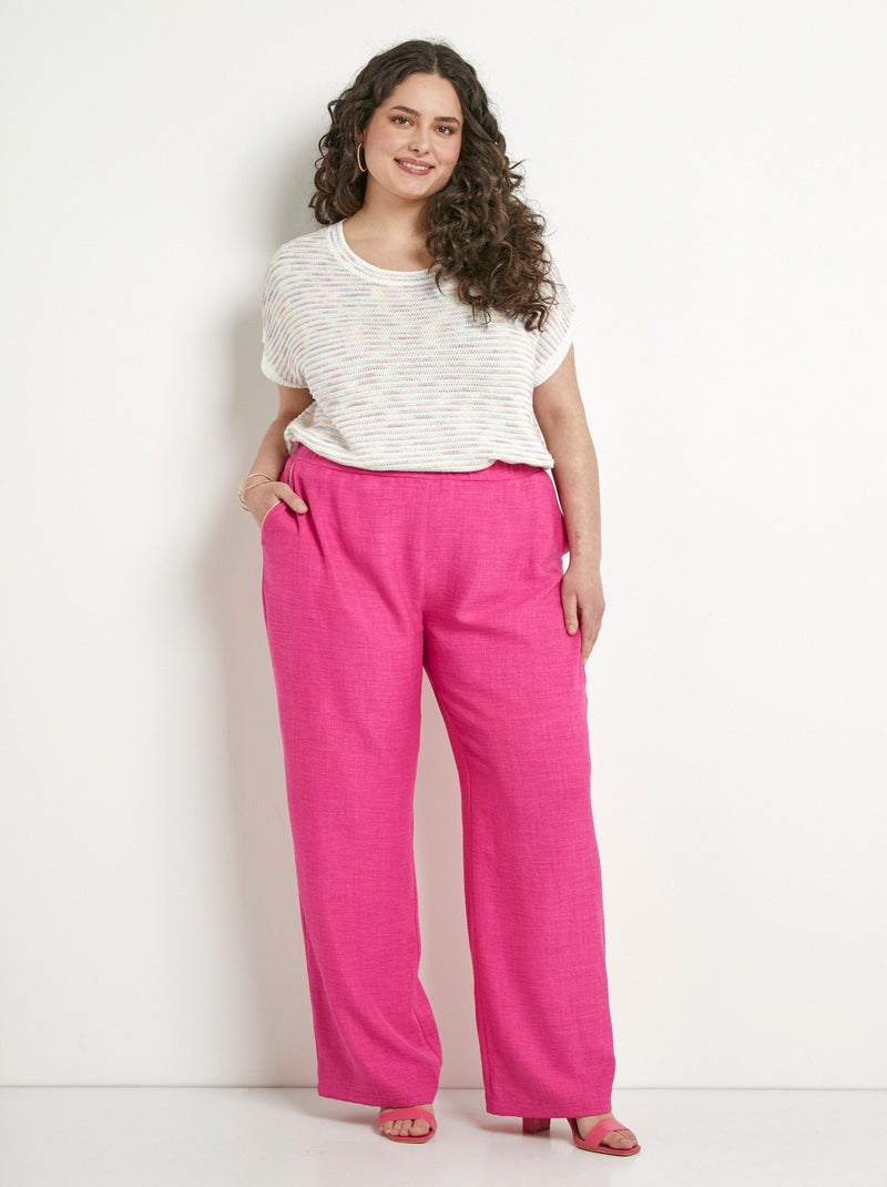 Pantalón efecto lino con cintura elástica ancha - Afibel Rosa - Kiabi