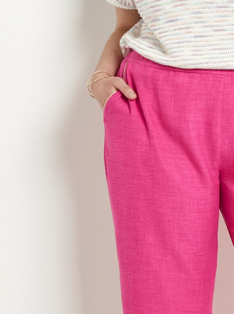 Pantalón efecto lino con cintura elástica ancha - Afibel Rosa - Kiabi